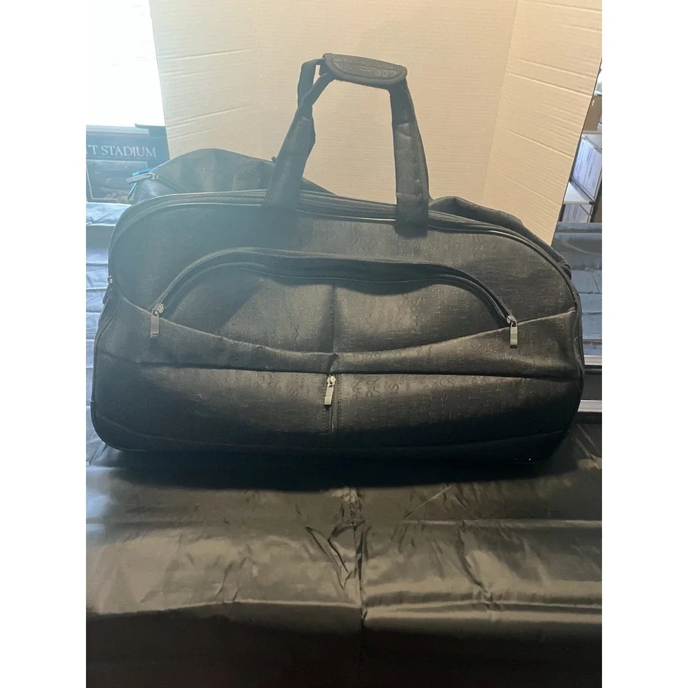 Embossed Paris Pattern Large Rolling Duffel Bag Black 32